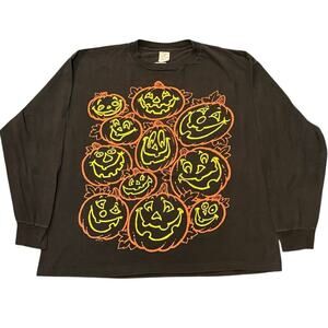 Vintage 90s Halloween Jack O Lantern Pumpkins Long Sleeve Black Shirt Adult XL